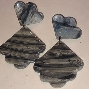 Gray and Blue Marbled Shimmer Lucite Earrings